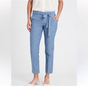 BANNNA REPUBLIC AVERY pants women 2 TIE-WAIST LINEN BLEND TAILOREd fit casual